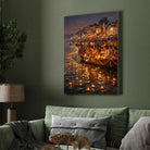 Devotees Offering Diyas on Ganges Wall Art | Edge-to-Edge Vertical Oil Painting 2 : 3 Vertical Premium Wall Art Canvas by MeriDeewar