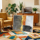 Dharani Gold | Gold Leaf & Charcoal Color-Block Abstract Wall Art 4 : 3 Horizontal Premium Wall Art Canvas by MeriDeewar