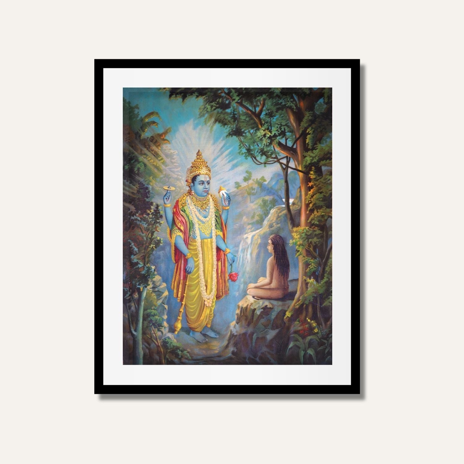 Dhruv Narayan Painting – Raja Ravi Varma Mythological Art | MeriDeewar 3 : 4.2 Vertical Premium Wall Art Canvas by MeriDeewar