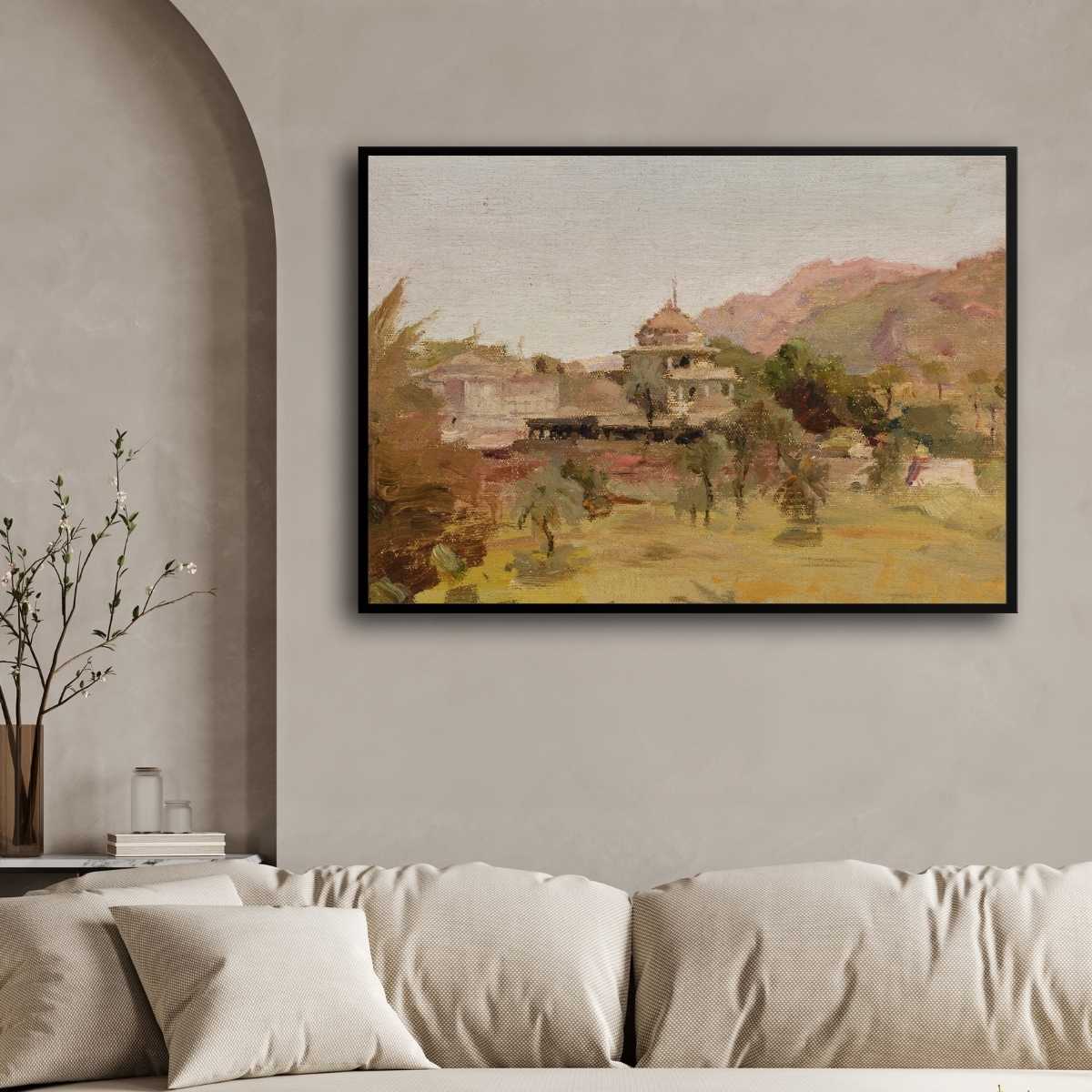 Dilwara Temple Mount Abu Oil Painting | Horizontal Framed Print 4 : 3 Horizontal Premium Wall Art Canvas by MeriDeewar