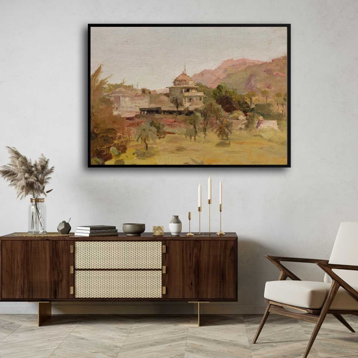 Dilwara Temple Mount Abu Oil Painting | Horizontal Framed Print 4 : 3 Horizontal Premium Wall Art Canvas by MeriDeewar