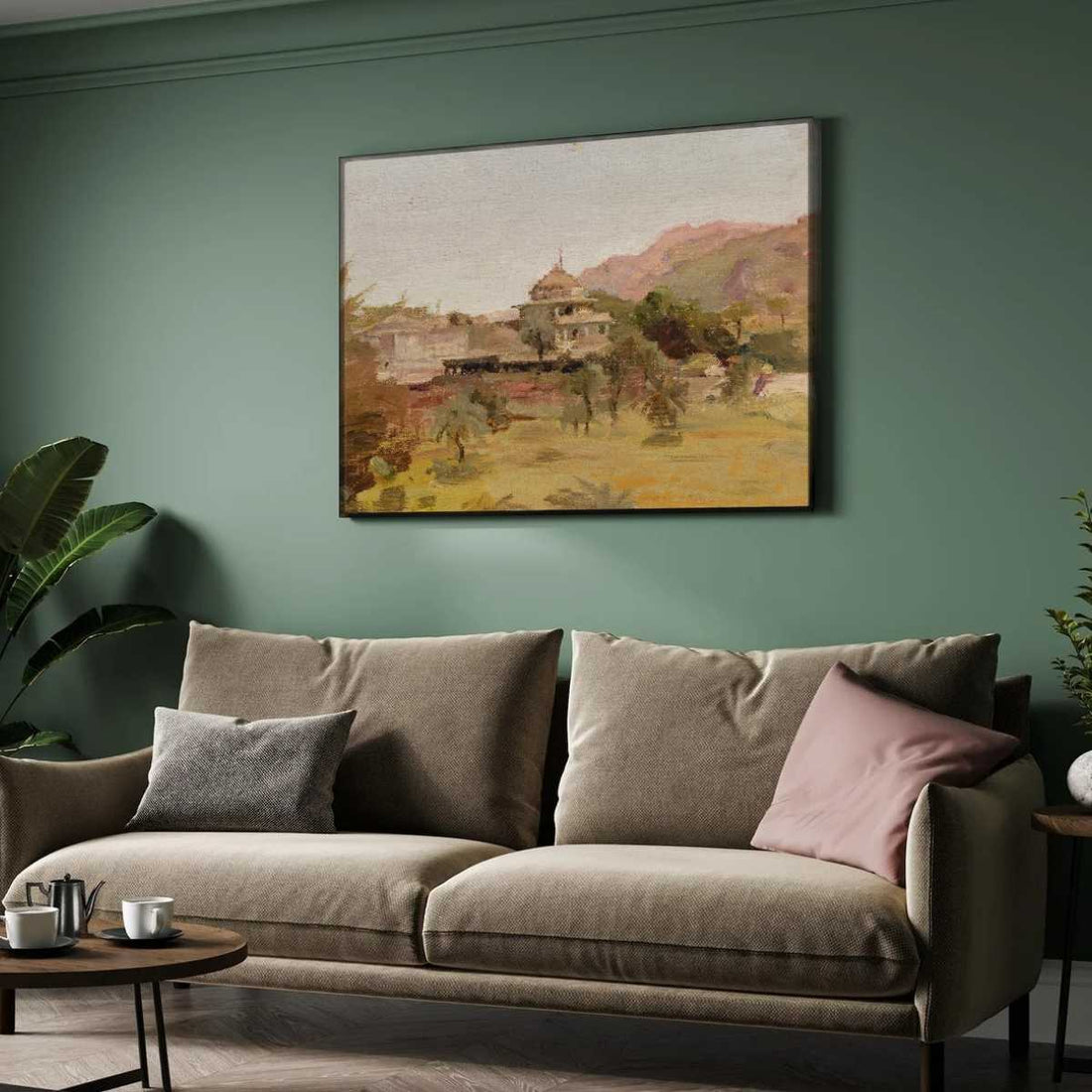 Dilwara Temple Mount Abu Oil Painting | Horizontal Framed Print 4 : 3 Horizontal Premium Wall Art Canvas by MeriDeewar