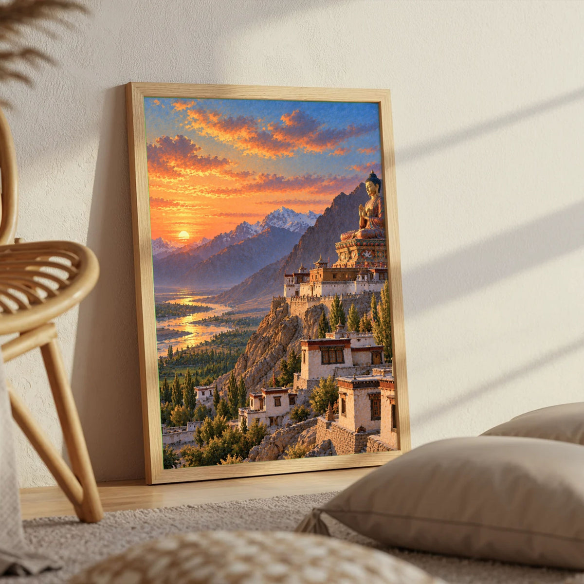 Diskit Monastery | Ladakh Nubra Valley Maitreya Buddha Gallery Wrap Canvas Curate Pinewood Premium Wall Art Canvas by MeriDeewar