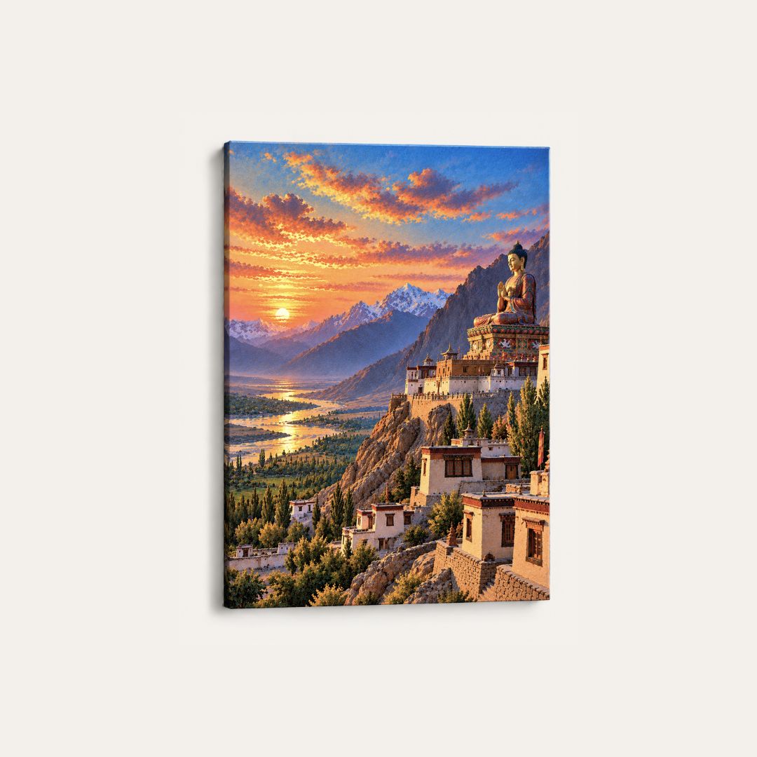 Diskit Monastery | Ladakh Nubra Valley Maitreya Buddha Gallery Wrap Canvas Curate Premium Wall Art Canvas by MeriDeewar