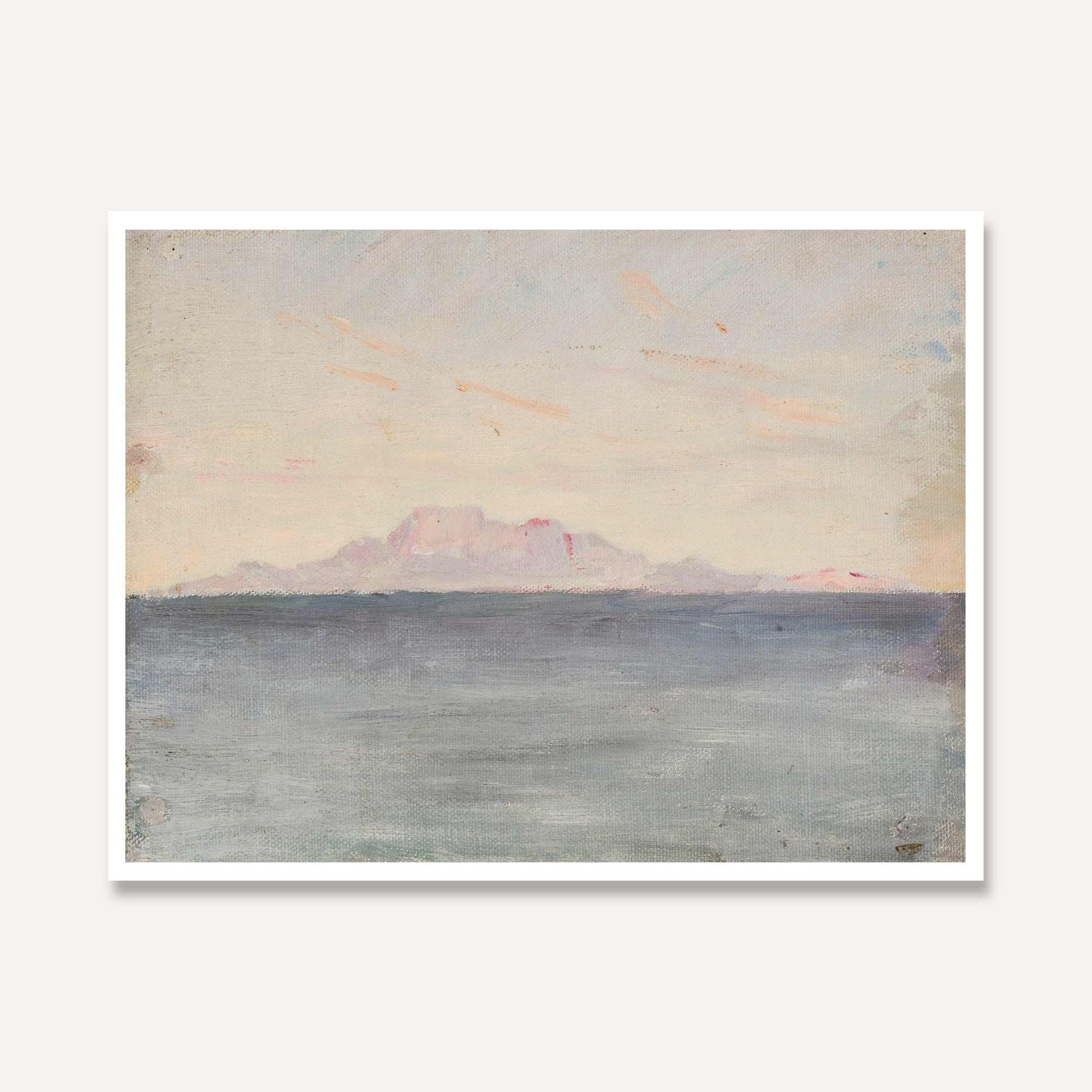 Distant Mountain Seascape Oil Painting | Horizontal Framed Print 4 : 3 Horizontal Premium Wall Art Canvas by MeriDeewar