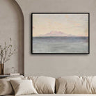 Distant Mountain Seascape Oil Painting | Horizontal Framed Print 4 : 3 Horizontal Premium Wall Art Canvas by MeriDeewar