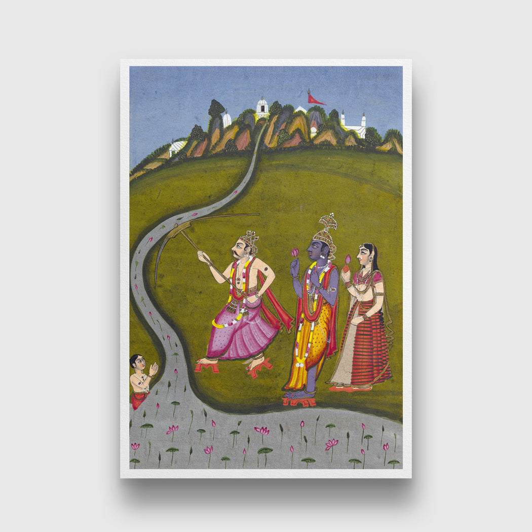 Divine Journey Of Krishna Painting 2 : 3 Vertical Premium Wall Art Canvas by MeriDeewar