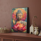 Divine Mosaic Buddha with Lotus – Spiritual Wall Art 2 : 3 Vertical Premium Wall Art Canvas by MeriDeewar