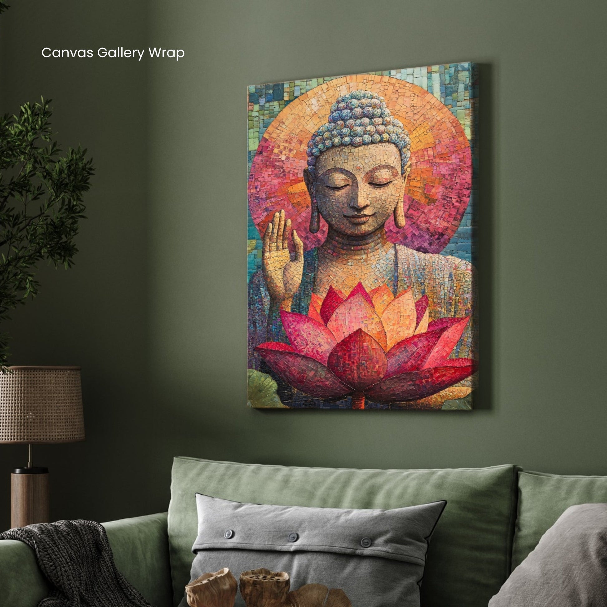 Divine Mosaic Buddha with Lotus – Spiritual Wall Art 2 : 3 Vertical Premium Wall Art Canvas by MeriDeewar