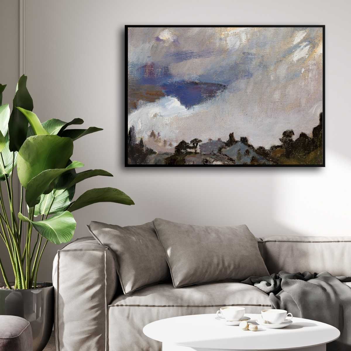 Dramatic Impressionist Stormy Landscape Oil Painting | Framed Print 4 : 3 Horizontal Premium Wall Art Canvas by MeriDeewar