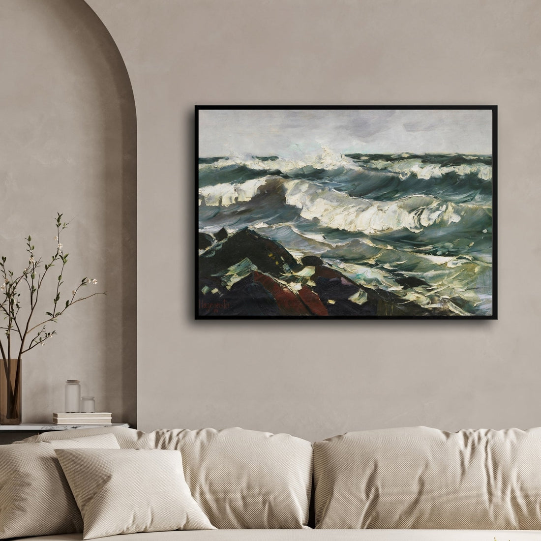 Dramatic Ocean Wave Seascape Wall Art 2 : 3 Horizontal Premium Wall Art Canvas by MeriDeewar