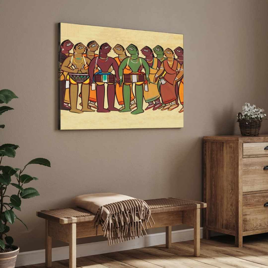 "Drummers and Dancers" Jamini Roy Painting | Fine Art Wall Art 3 : 2 Horizontal Premium Wall Art Canvas by MeriDeewar