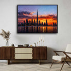 "Dubai Sunset Skyline" Burj Khalifa Architecture Giclée Print | Fine Art Wall Art 2 : 3 Horizontal Premium Wall Art Canvas by MeriDeewar