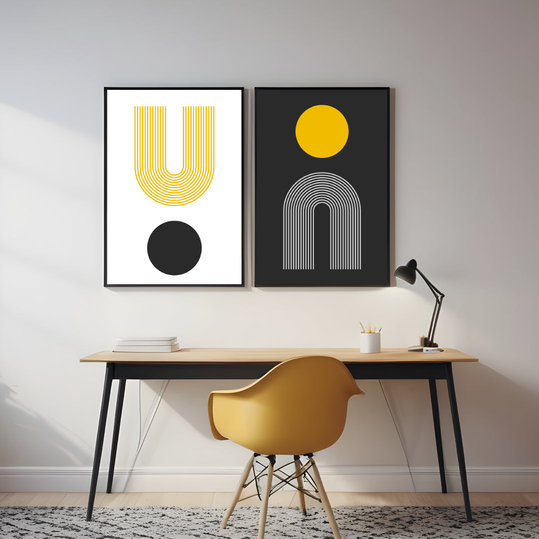 Duotone Minimal Geometric Striped Figures wall art set of 2 Walls Premium Wall Art Canvas by MeriDeewar