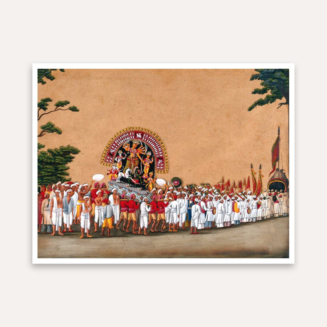 Durga Puja Procession Painting for Living Room | Spiritual Wall Art | Giclée Print 4 : 3 Horizontal Premium Wall Art Canvas by MeriDeewar