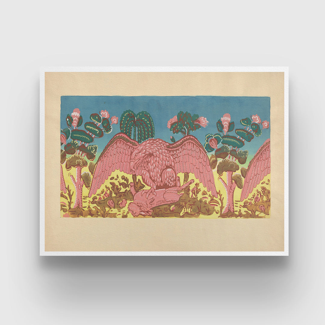 Eagle and Rabbit Bandbox Design 3 : 4 Horizontal New Premium Wall Art Canvas by MeriDeewar