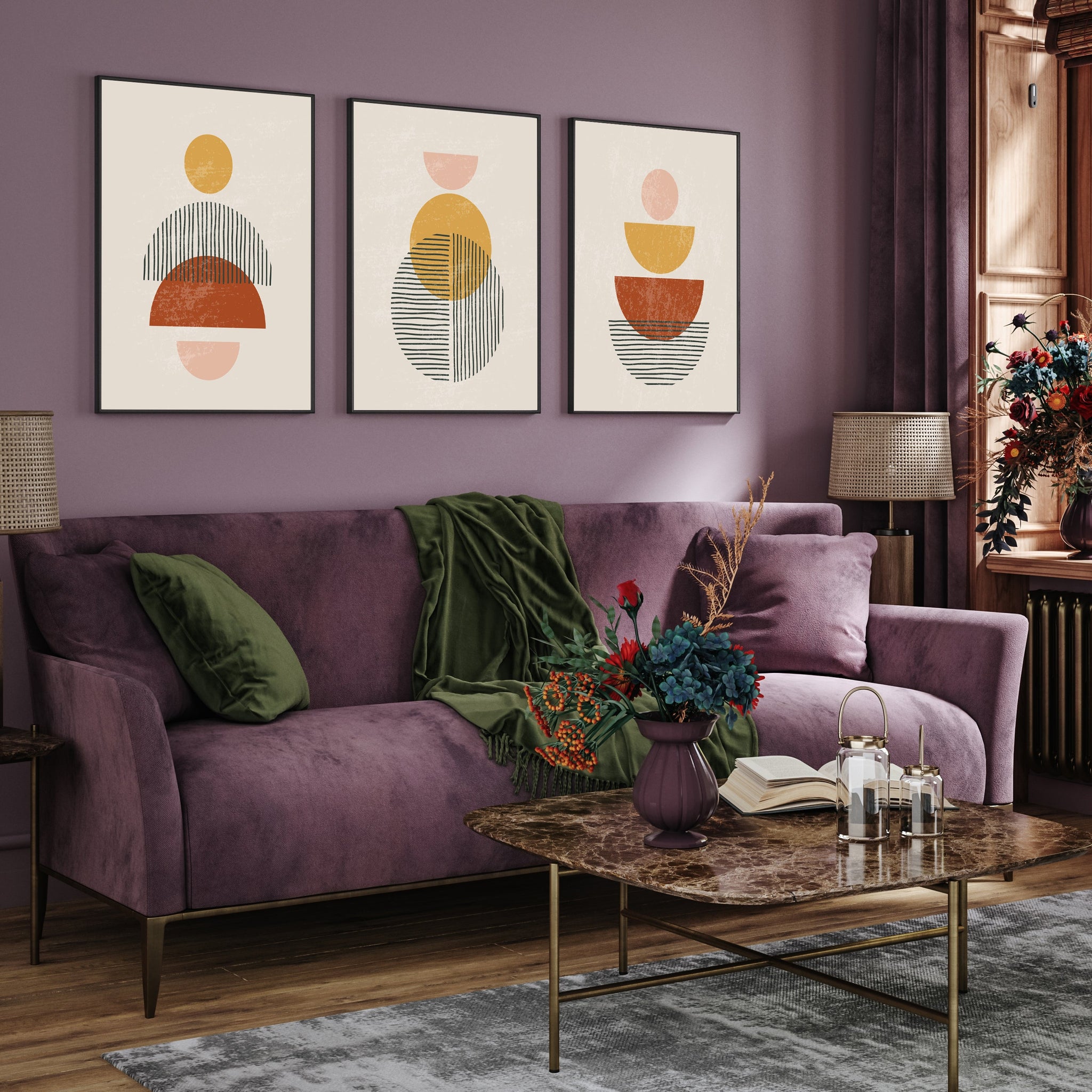 Earth Tone Geometric Set of 3 Walls Premium Wall Art Canvas by MeriDeewar