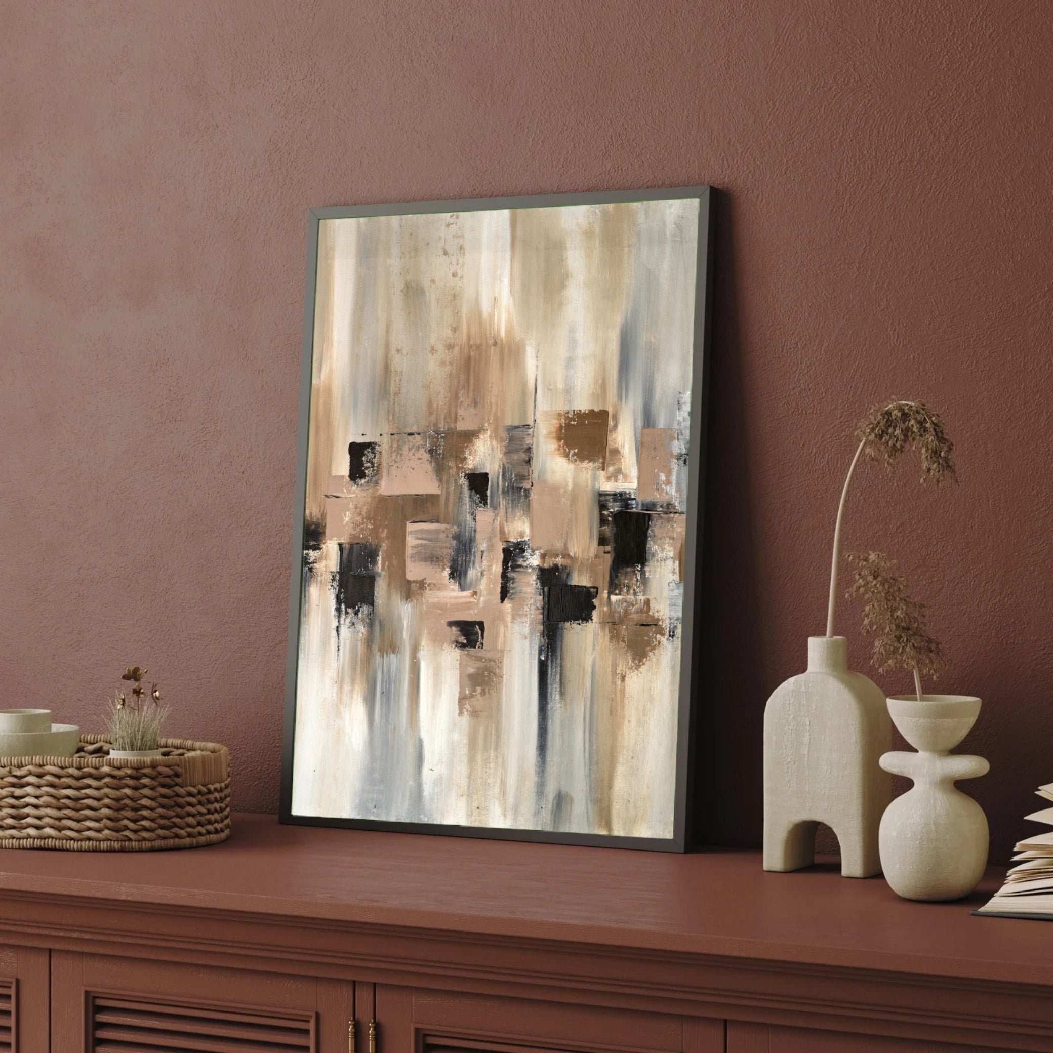 Earthbound Serenity – Modern Textured Wall Painting 2 : 3 Vertical Premium Wall Art Canvas by MeriDeewar