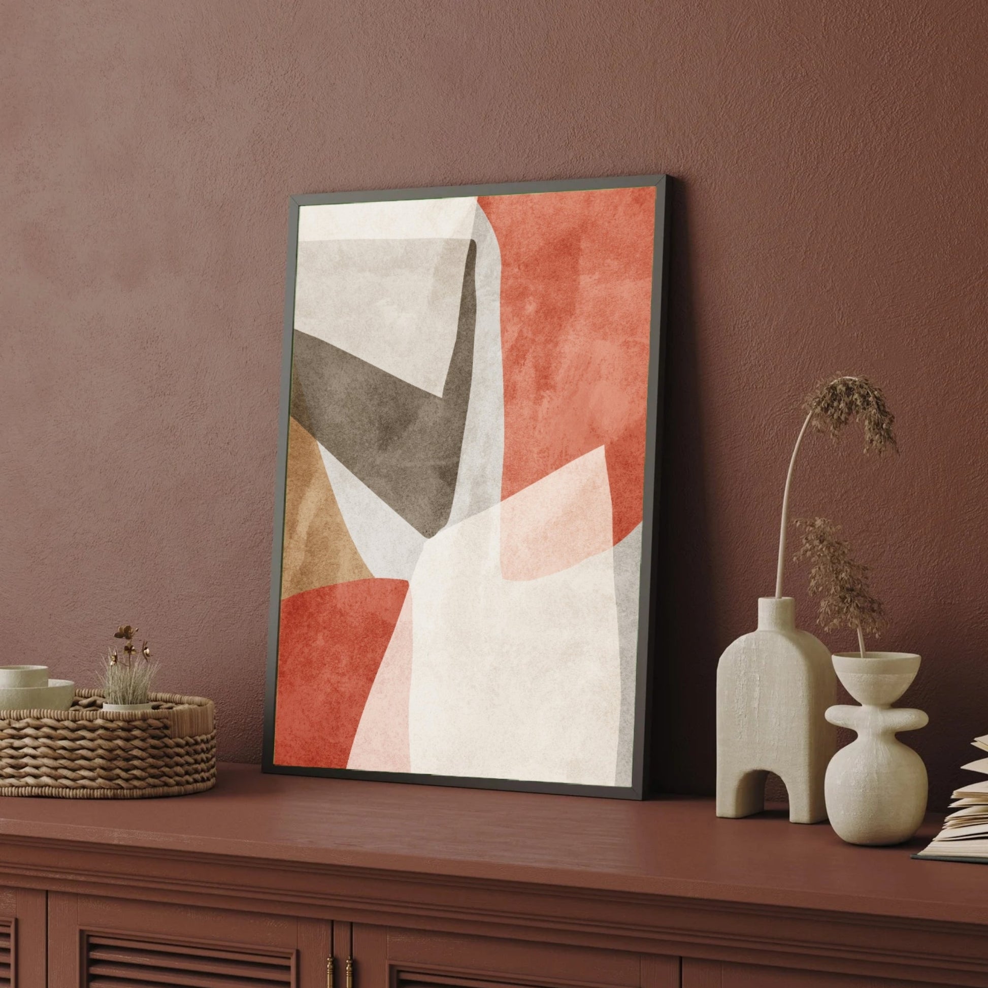 Earthen Harmony – Minimal Abstract Terracotta Canvas Wall Art 2 : 3 Vertical Premium Wall Art Canvas by MeriDeewar