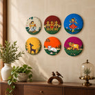 Echoes of Bengal | Indian Folk Art Set of 6 Round Canvas Curate Premium Wall Art Canvas by MeriDeewar
