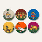 Echoes of Bengal | Indian Folk Art Set of 6 Round Canvas Curate Premium Wall Art Canvas by MeriDeewar