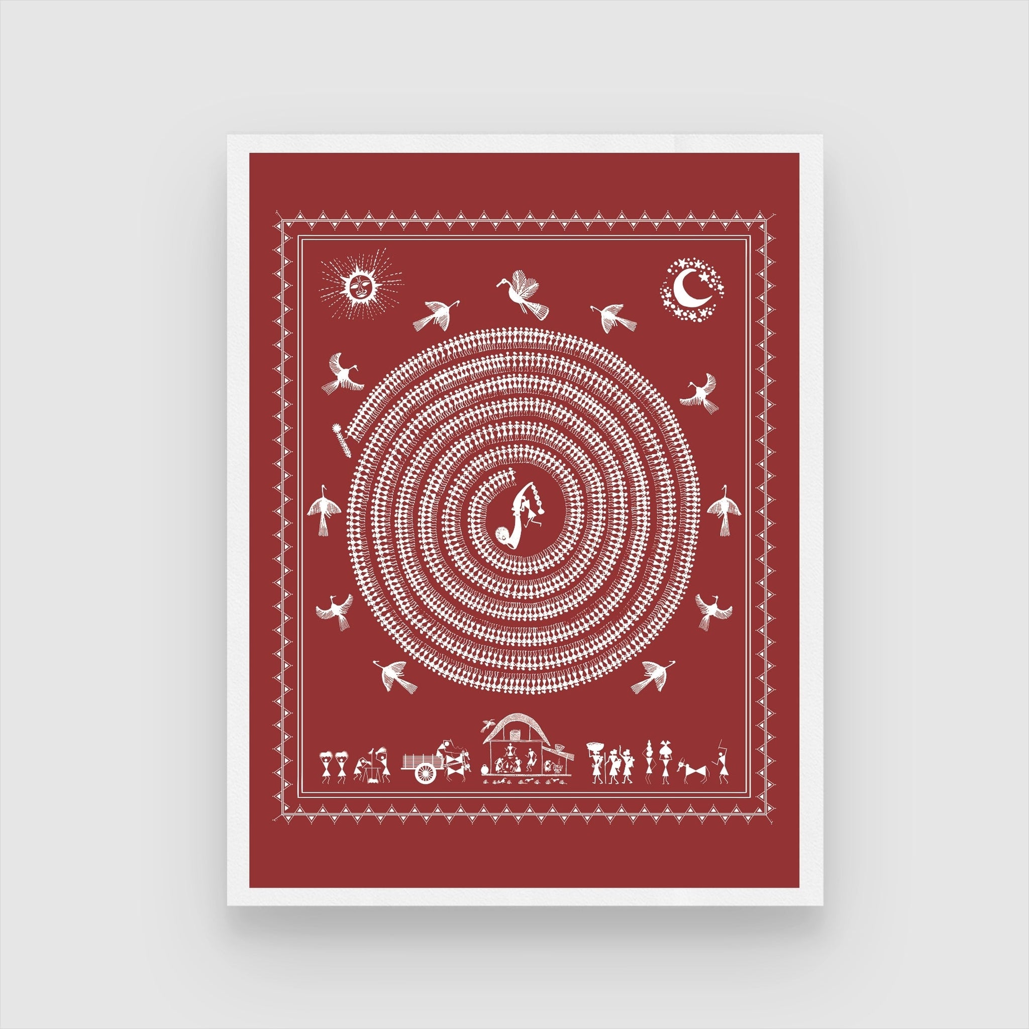 Echoes of Harmony: A Captivating Warli Scene - Rhythms of the Village Warli art 3 : 4 Vertical New Premium Wall Art Canvas by MeriDeewar