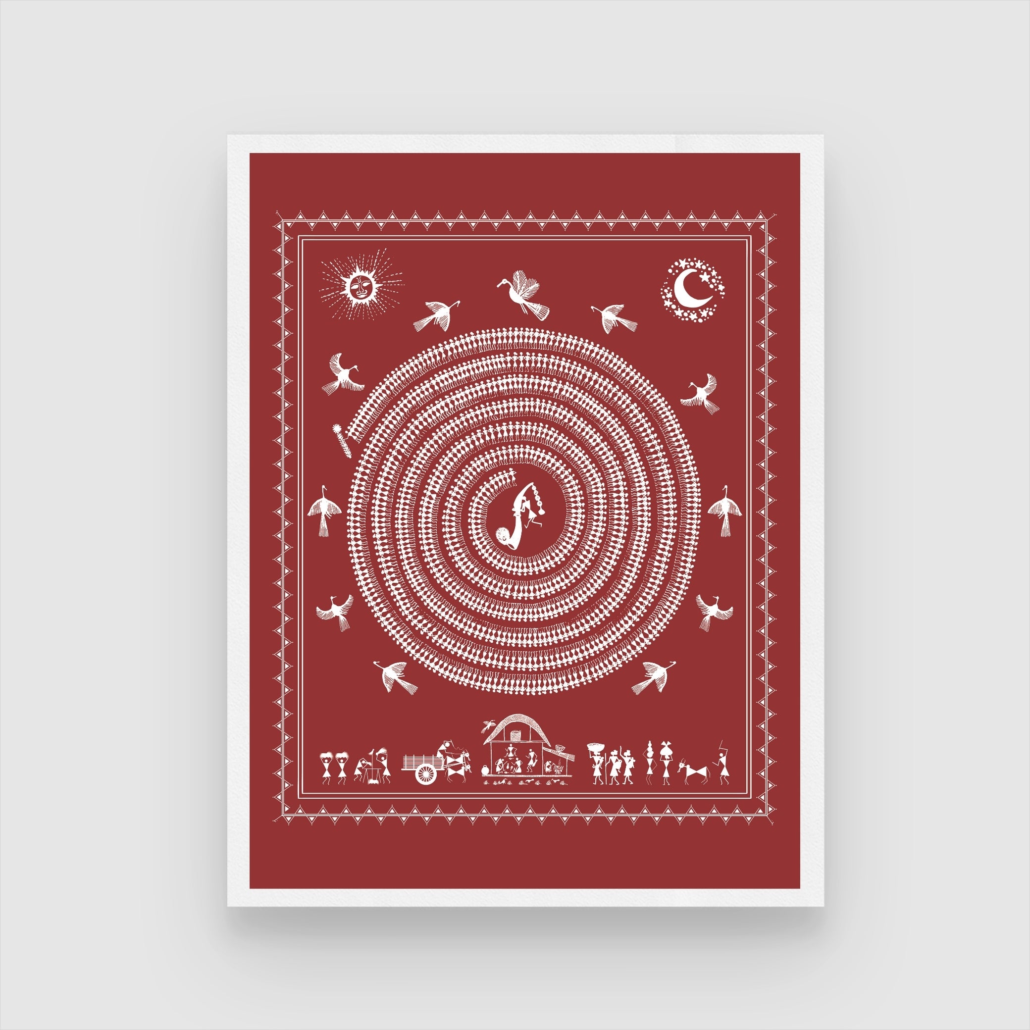 Echoes of Harmony: A Captivating Warli Scene - Rhythms of the Village Warli art 3 : 4 Vertical New Premium Wall Art Canvas by MeriDeewar