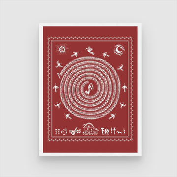 Echoes of Harmony: A Captivating Warli Scene - Rhythms of the Village Warli art 3 : 4 Vertical New Premium Wall Art Canvas by MeriDeewar