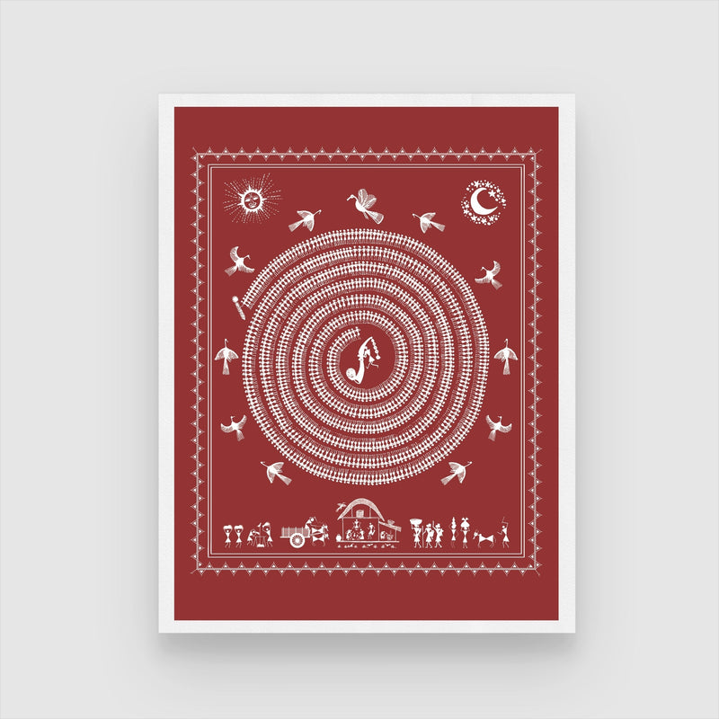 Echoes of Harmony: A Captivating Warli Scene - Rhythms of the Village Warli art 3 : 4 Vertical New Premium Wall Art Canvas by MeriDeewar