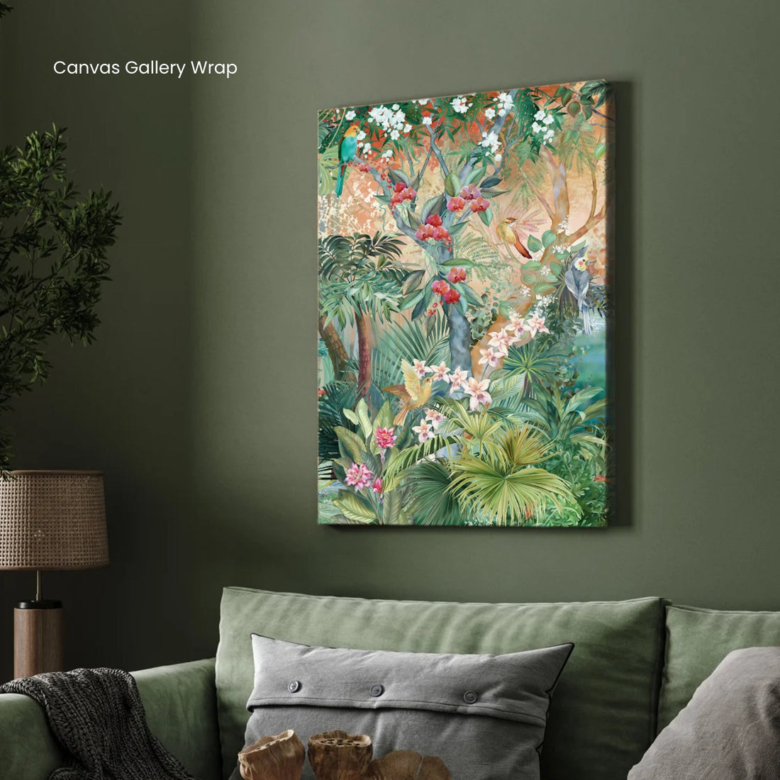 Eden Escape – Tropical Jungle Birds Canvas Wall Art 2 : 3 Vertical Premium Wall Art Canvas by MeriDeewar