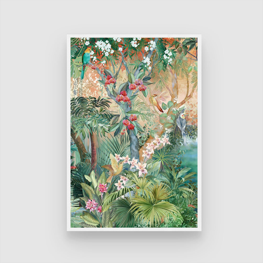 Eden Escape – Tropical Jungle Birds Canvas Wall Art 2 : 3 Vertical Premium Wall Art Canvas by MeriDeewar