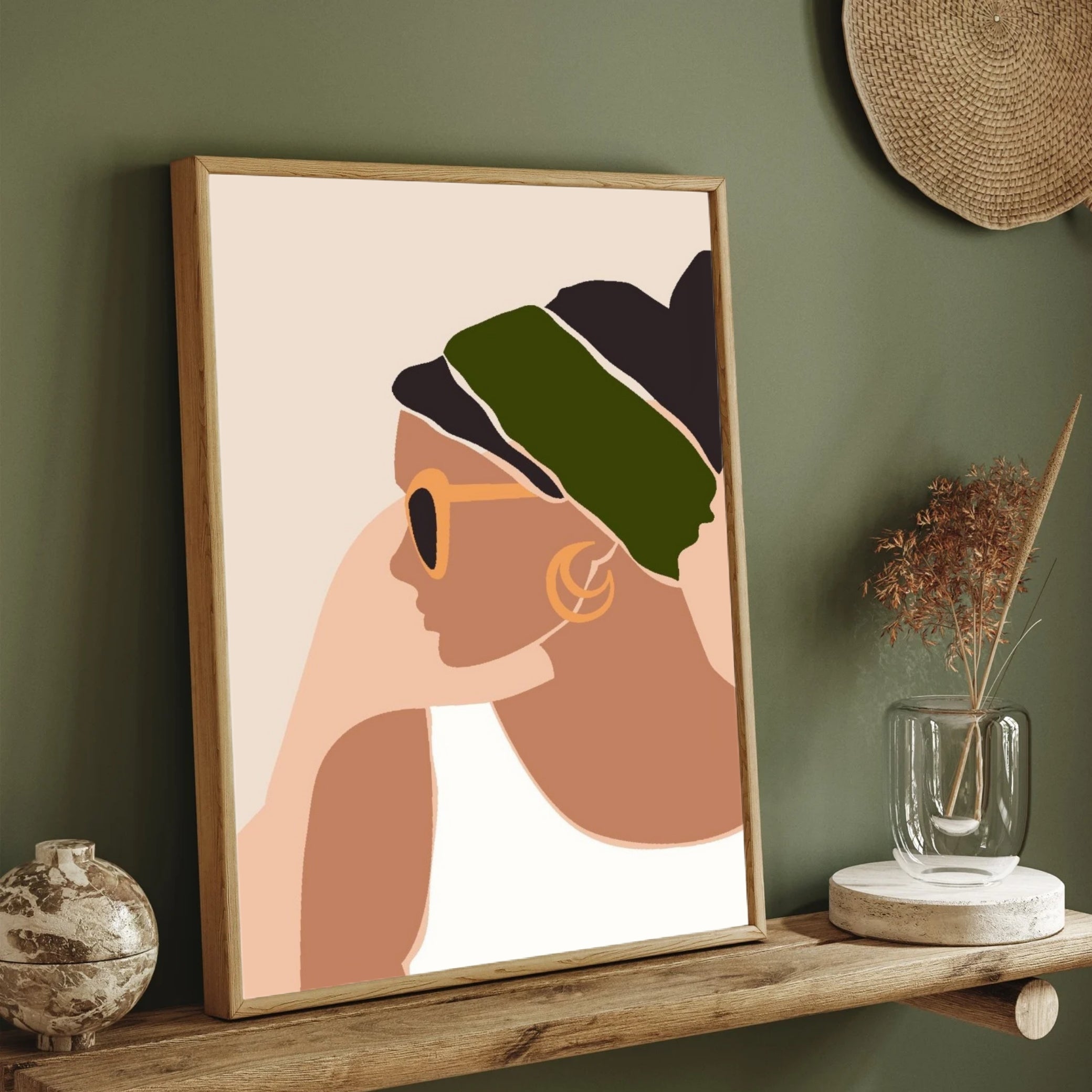 Effortless Style – Minimalist Woman with Headscarf Wall Art Print 2 : 3 Vertical Premium Wall Art Canvas by MeriDeewar