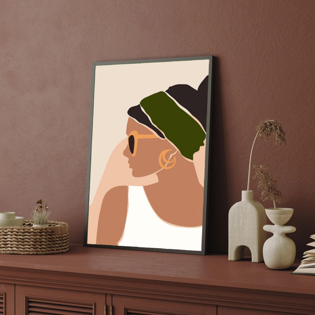 Effortless Style – Minimalist Woman with Headscarf Wall Art Print 2 : 3 Vertical Premium Wall Art Canvas by MeriDeewar
