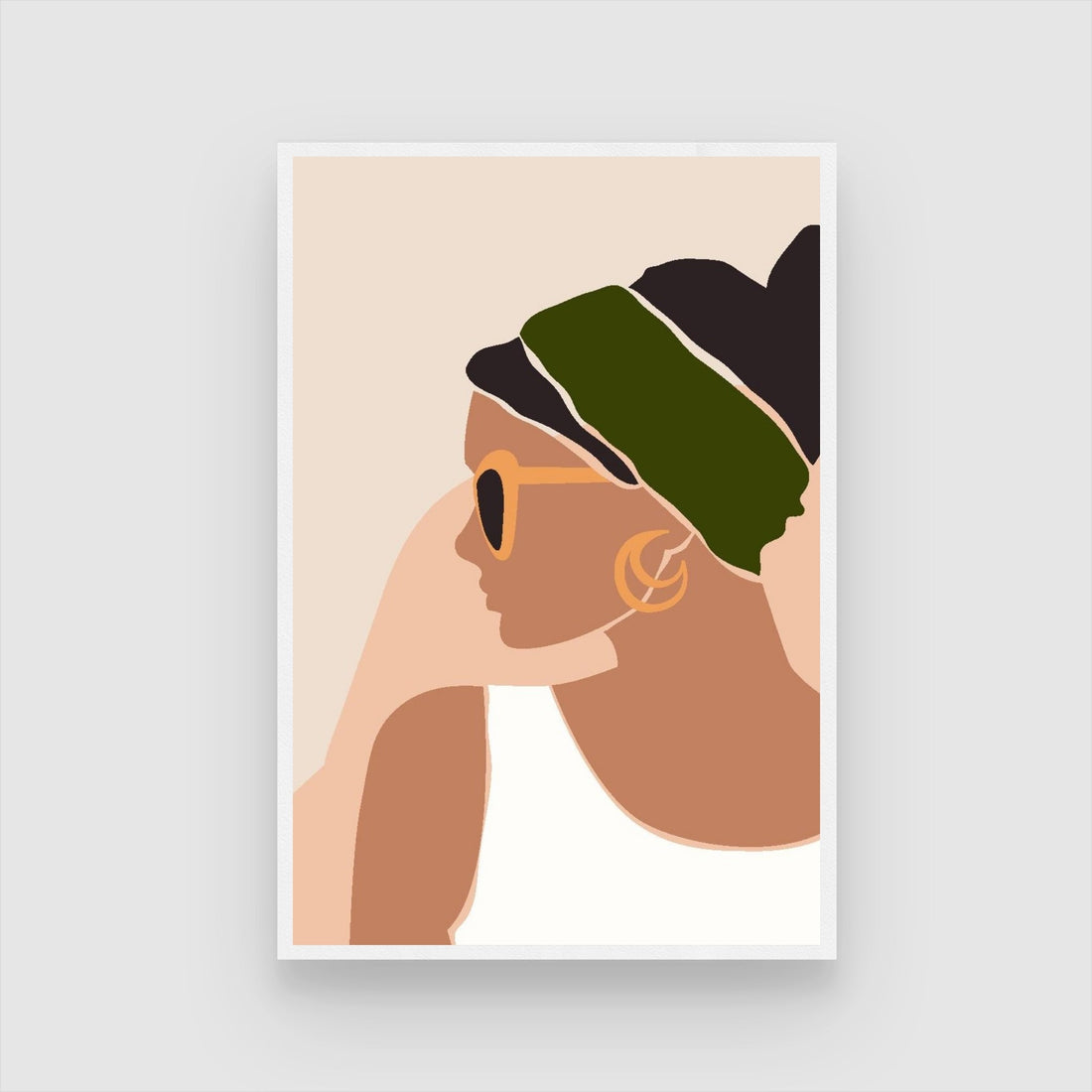 Effortless Style – Minimalist Woman with Headscarf Wall Art Print 2 : 3 Vertical Premium Wall Art Canvas by MeriDeewar