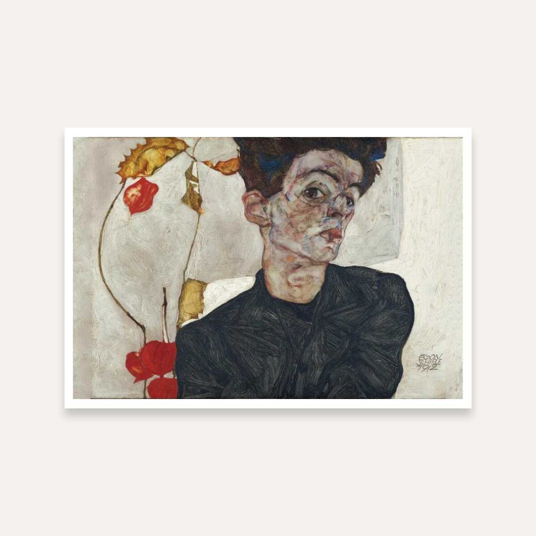 Egon Schiele Self Portrait Painting for Living Room | Classic Wall Art Print 3 : 2 Horizontal Premium Wall Art Canvas by MeriDeewar