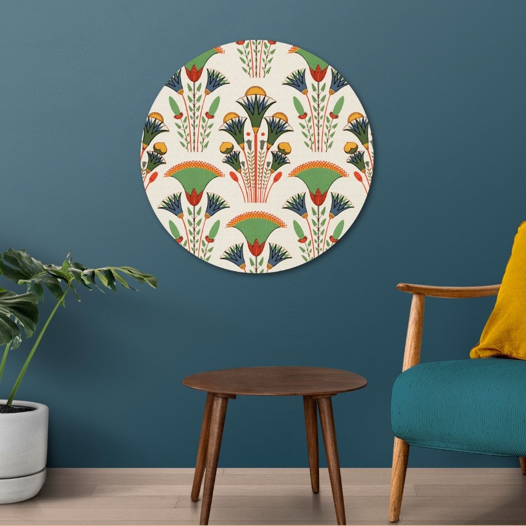 Egyptian Lotus Flower Circular Canvas Frame Circular Canvas Frame Premium Wall Art Canvas by MeriDeewar