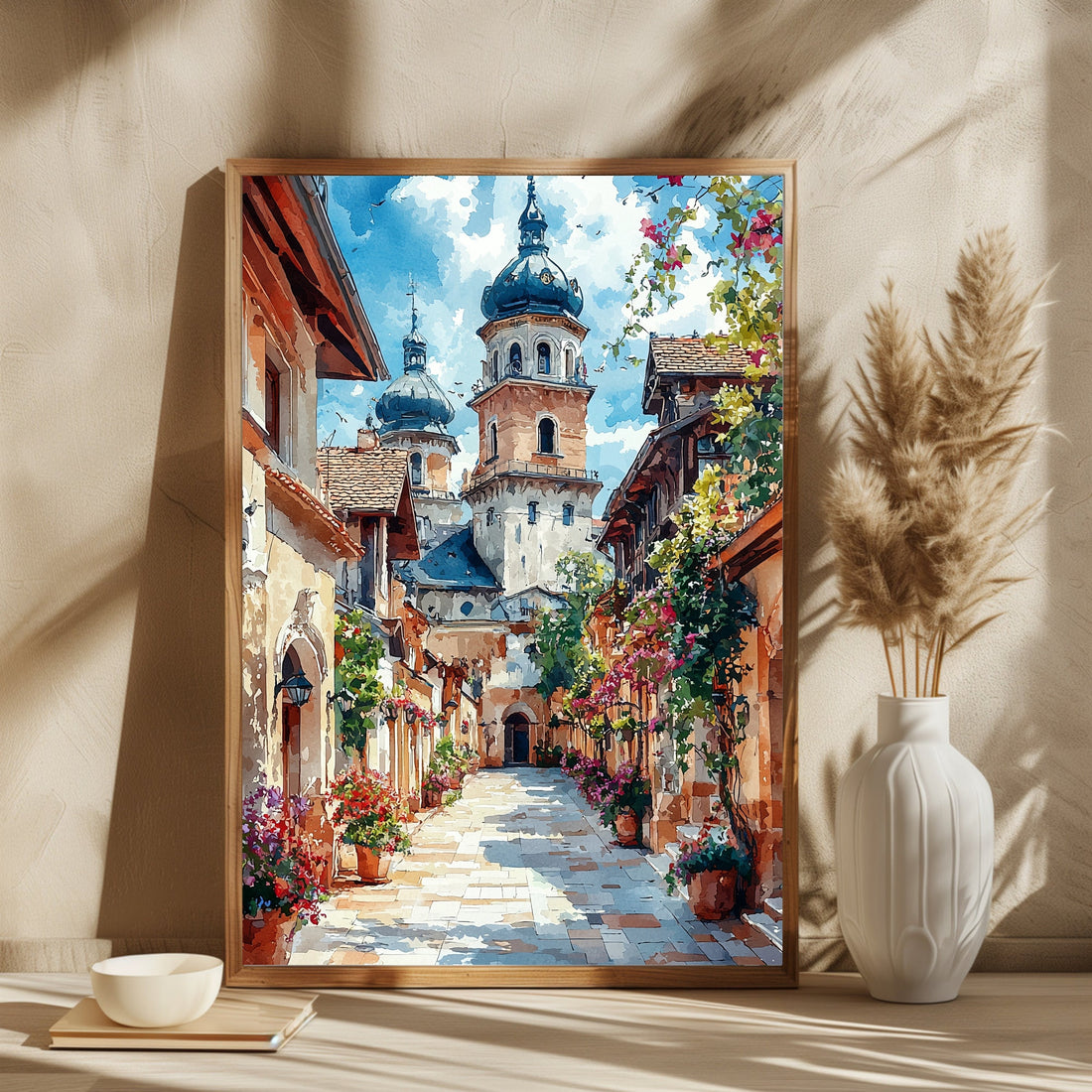 Elegant Cityscape Wall Art - "Cityscape Elegance" Painting | MeriDeewar 2 : 3 Vertical Premium Wall Art Canvas by MeriDeewar