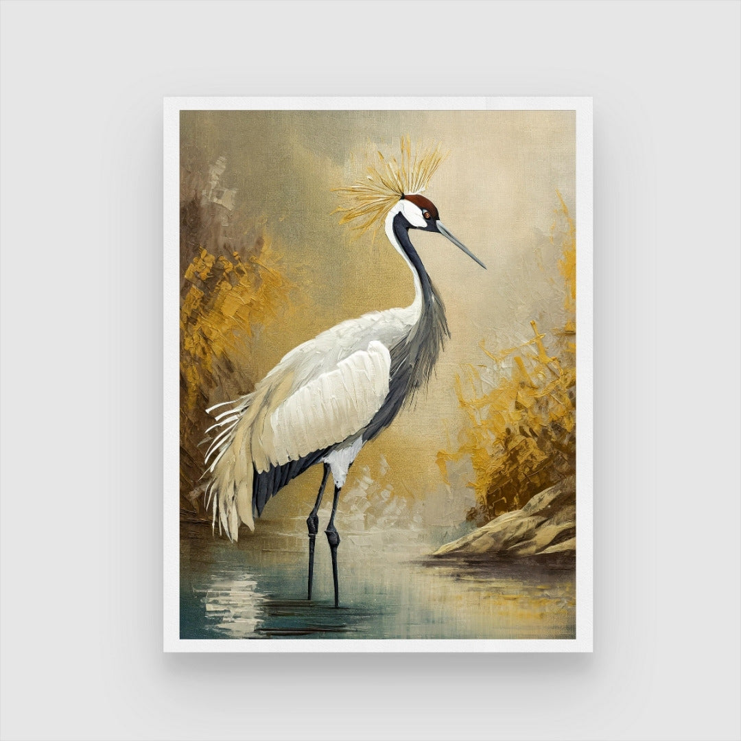 Elegant Crane Bird Abstract Art Painting for Modern Spaces 3 : 4 Vertical New Premium Wall Art Canvas by MeriDeewar