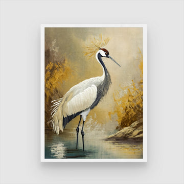 Elegant Crane Bird Abstract Art Painting for Modern Spaces 3 : 4 Vertical New Premium Wall Art Canvas by MeriDeewar