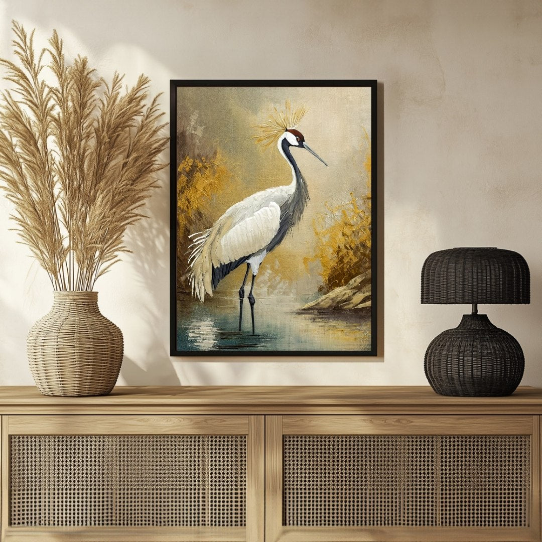 Elegant Crane Bird Abstract Art Painting for Modern Spaces 3 : 4 Vertical New Premium Wall Art Canvas by MeriDeewar