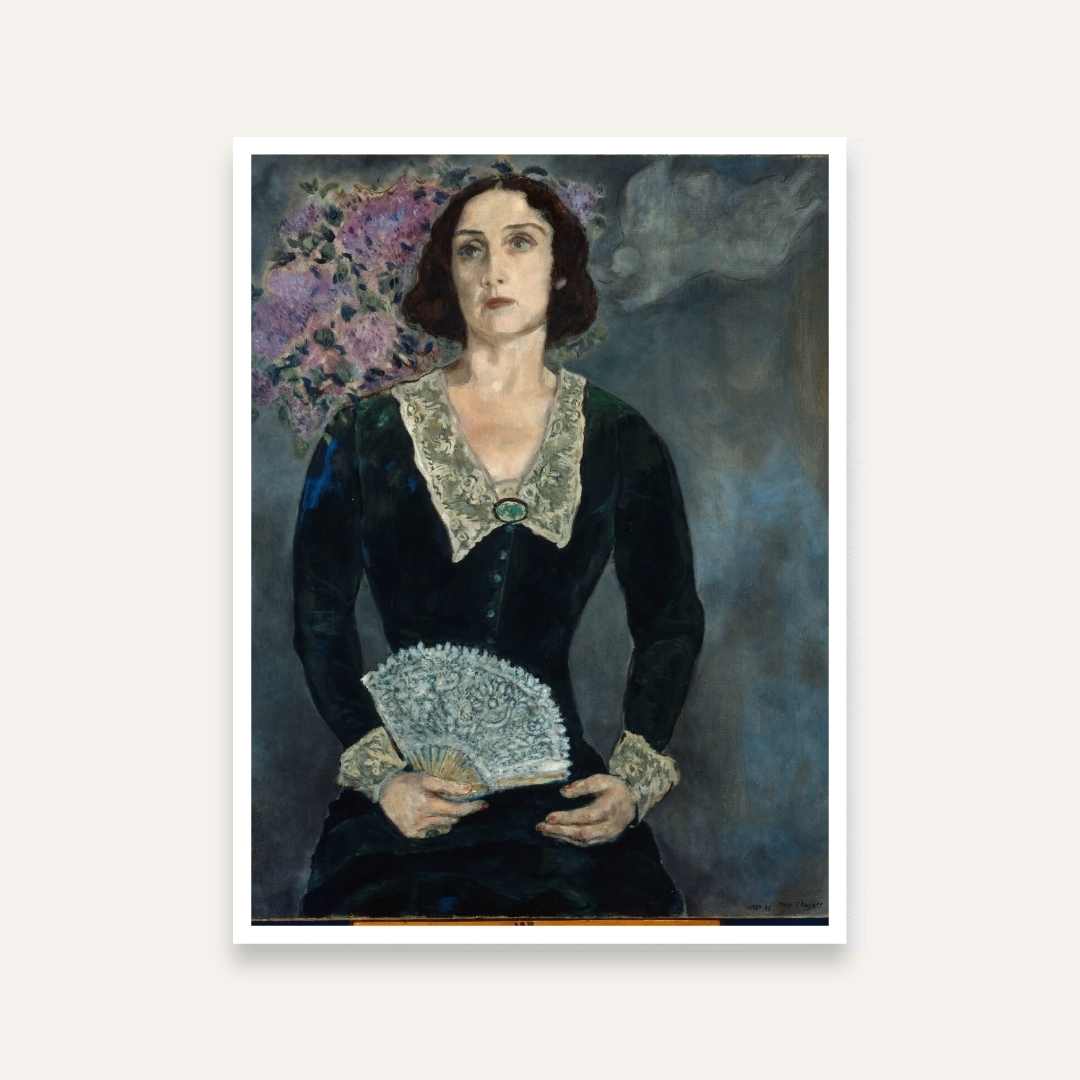 Elegant Lady Portrait Painting for Living Room | Vintage Woman with Fan Wall Art | Giclée Print 3 : 4 Vertical Premium Wall Art Canvas by MeriDeewar