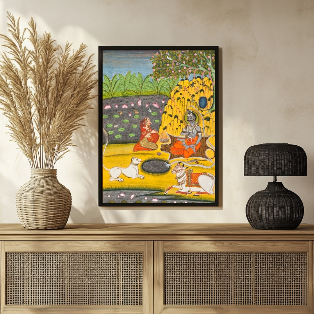 Elegant Shiva Parvati Wall Art: Enhance Your Spiritual Space 3 : 4 Vertical New Premium Wall Art Canvas by MeriDeewar
