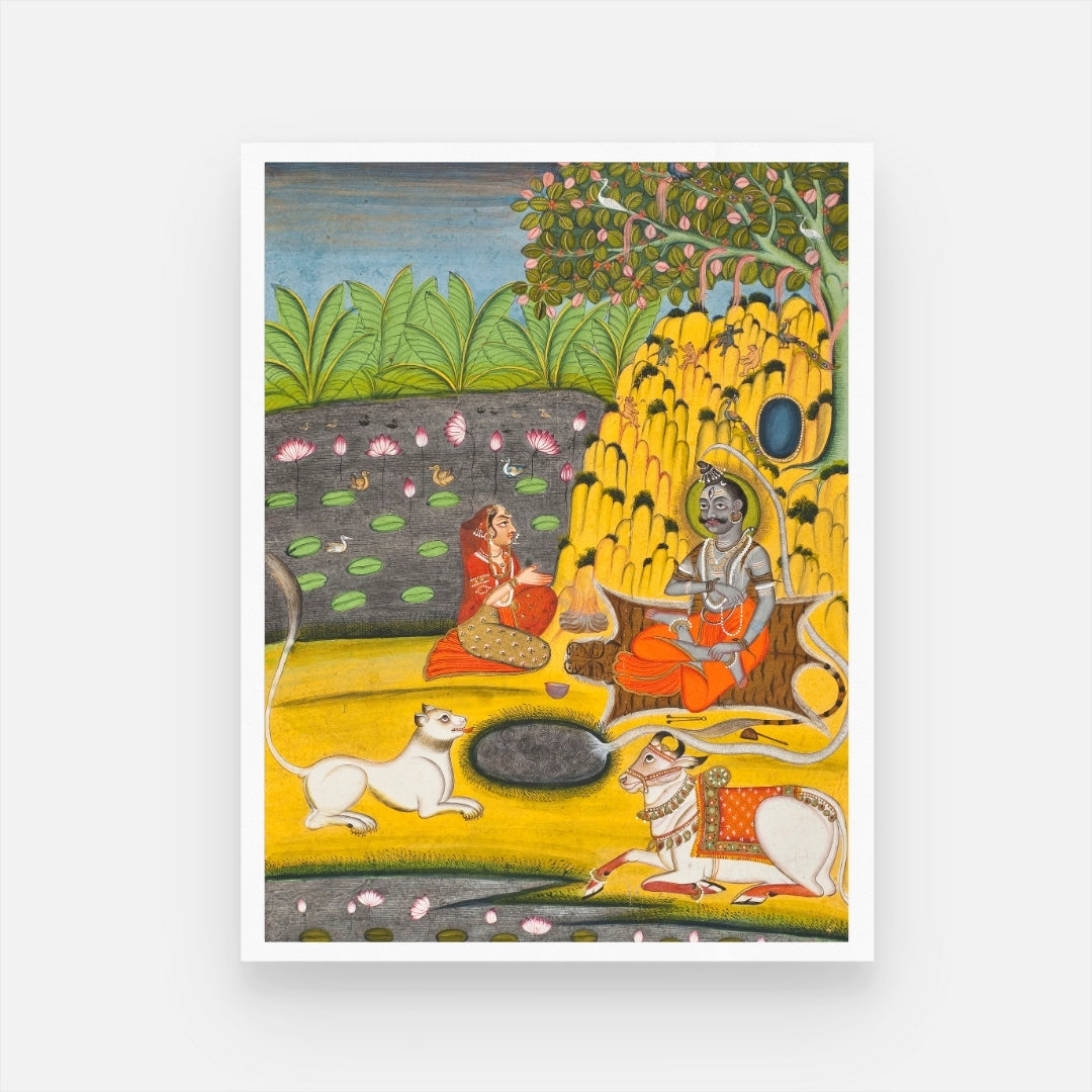 Elegant Shiva Parvati Wall Art: Enhance Your Spiritual Space 3 : 4 Vertical New Premium Wall Art Canvas by MeriDeewar