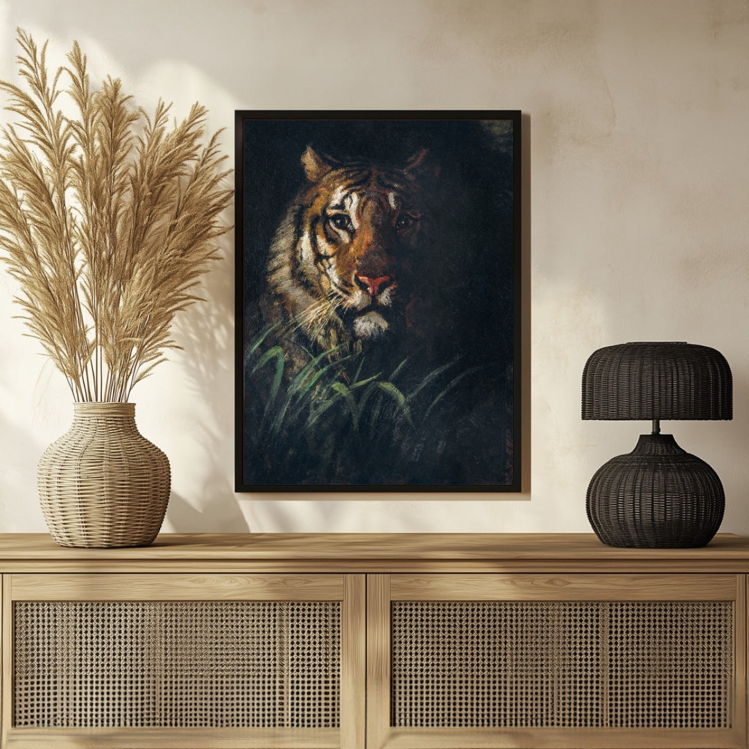 Elegant Wildlife Art - Tiger Portrait Painting for Home Interiors 3 : 4 Vertical New Premium Wall Art Canvas by MeriDeewar