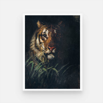 Elegant Wildlife Art - Tiger Portrait Painting for Home Interiors 3 : 4 Vertical New Premium Wall Art Canvas by MeriDeewar