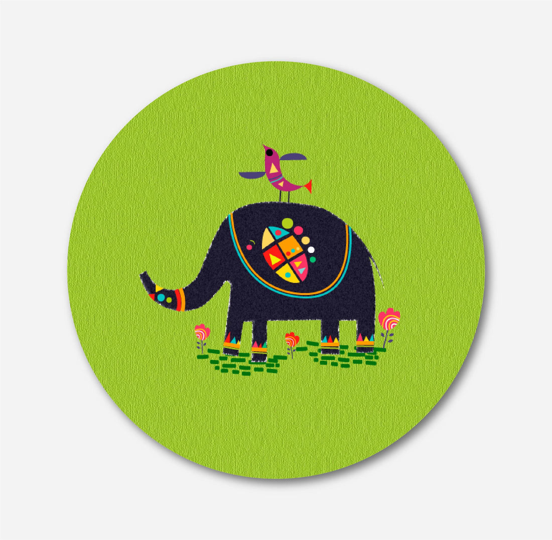 Elephant Lake Painting Circular Canvas Frame Circular Canvas Frame Premium Wall Art Canvas by MeriDeewar