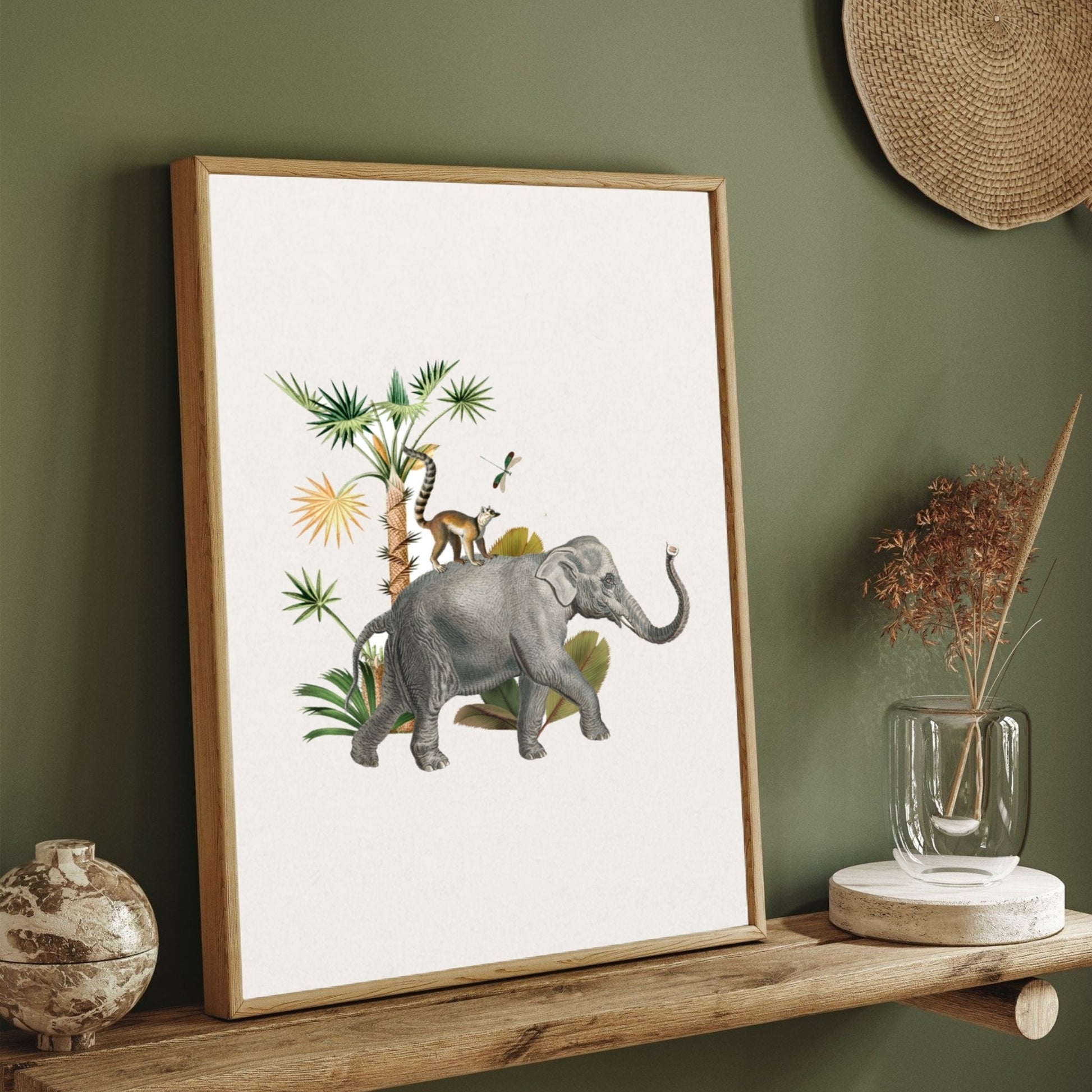 Elephant & Lemur — Jungle Parade Canvas Print 2 : 3 Vertical Premium Wall Art Canvas by MeriDeewar