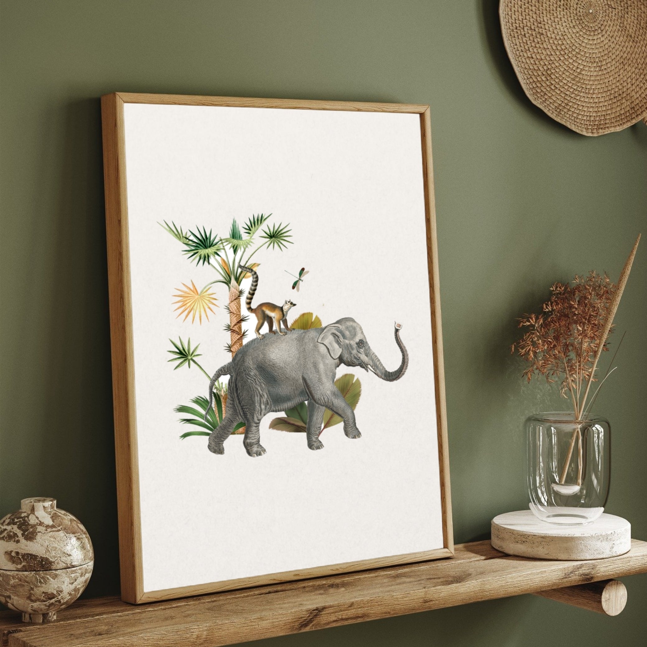 Elephant & Lemur — Jungle Parade Canvas Print 2 : 3 Vertical Premium Wall Art Canvas by MeriDeewar