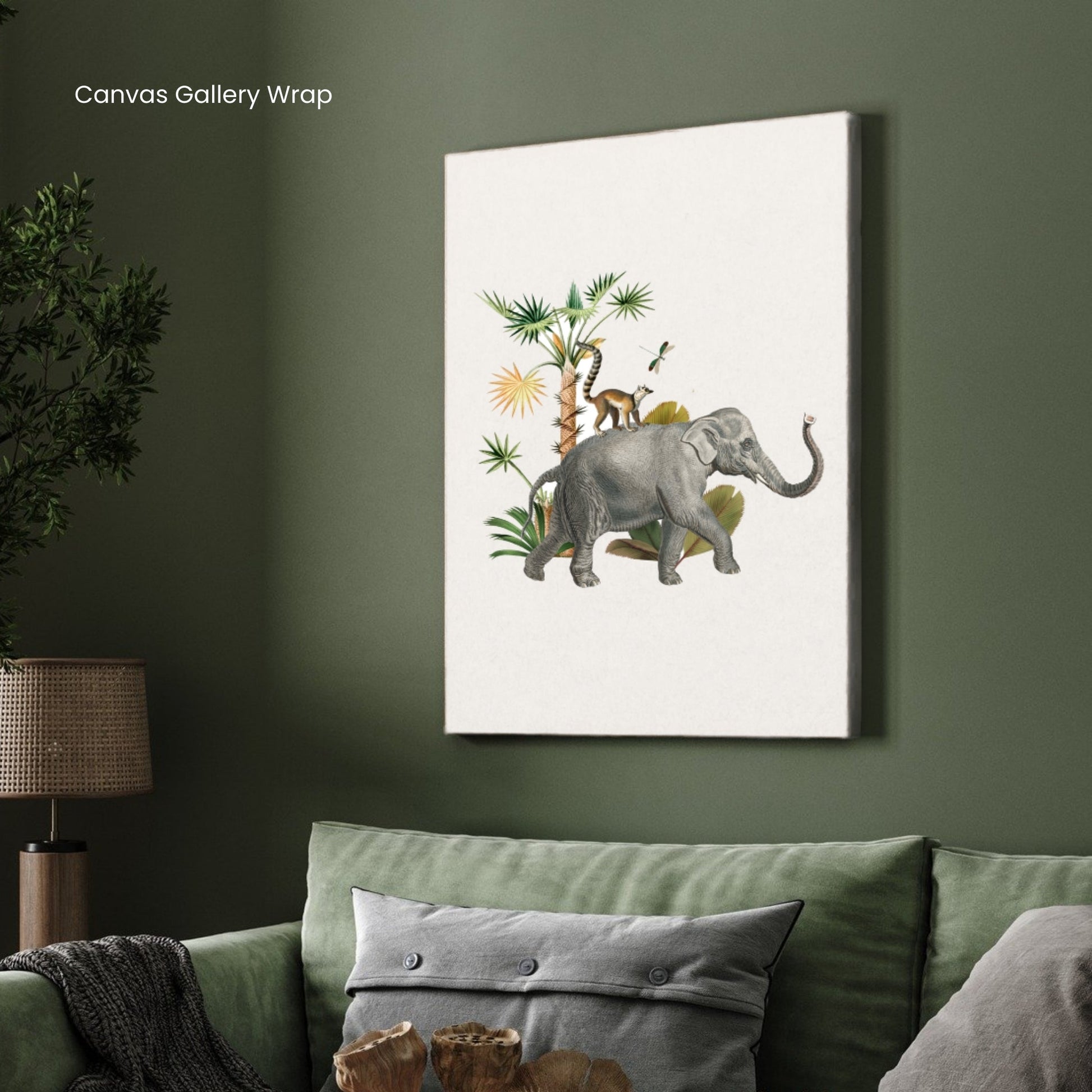 Elephant & Lemur — Jungle Parade Canvas Print 2 : 3 Vertical Premium Wall Art Canvas by MeriDeewar