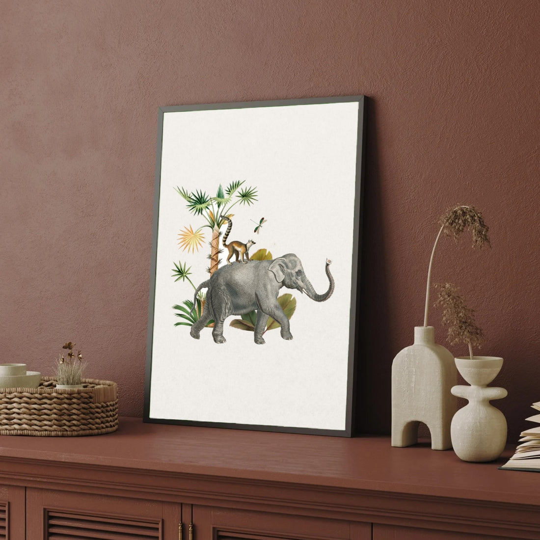 Elephant & Lemur — Jungle Parade Canvas Print 2 : 3 Vertical Premium Wall Art Canvas by MeriDeewar